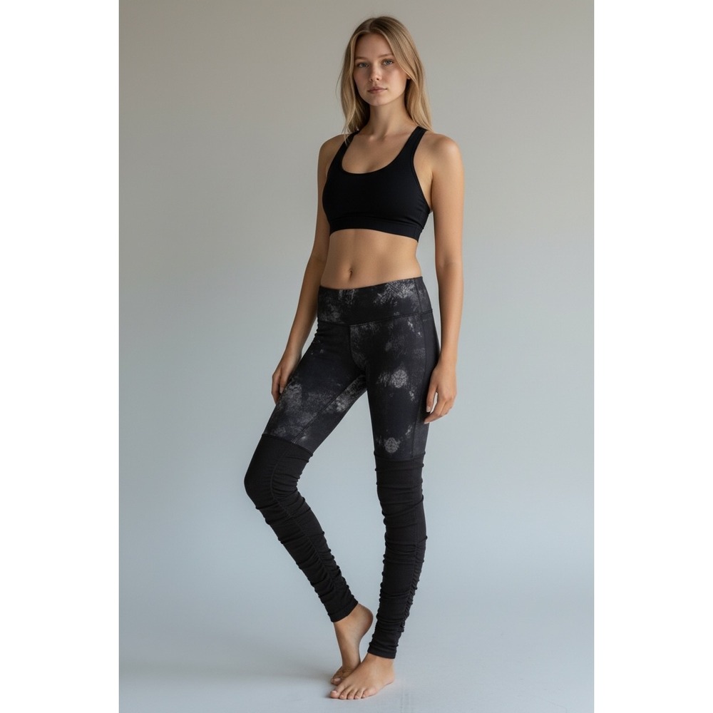 Alo Yoga‎ Goddess Ribbed Leggings Black Marble Print Athleisure Size XS